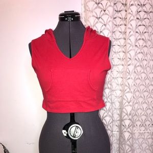 red hooded crop top